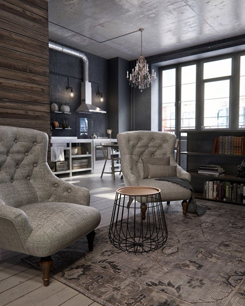 Brutal loft in a studio apartment of 40 sq.m. - Interior Design