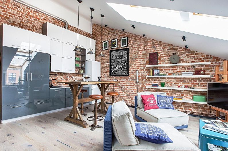 One-room apartment design 40 sq.m. in the attic