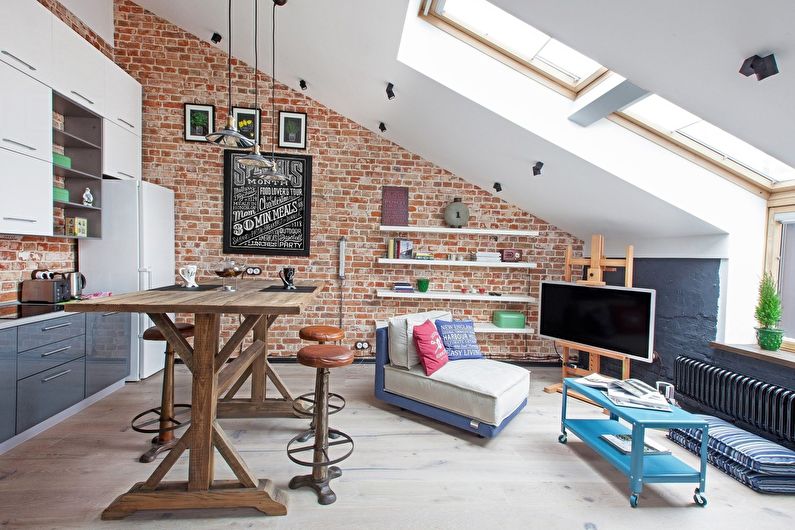One-room apartment design 40 sq.m. in the attic