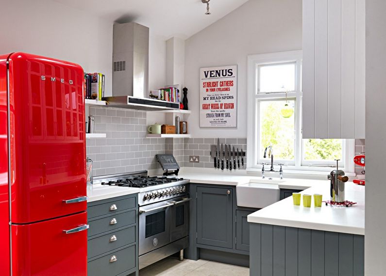 Small kitchen in gray tones - interior design