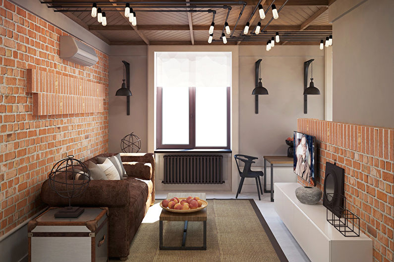 Living room design 18 sq.m. loft style