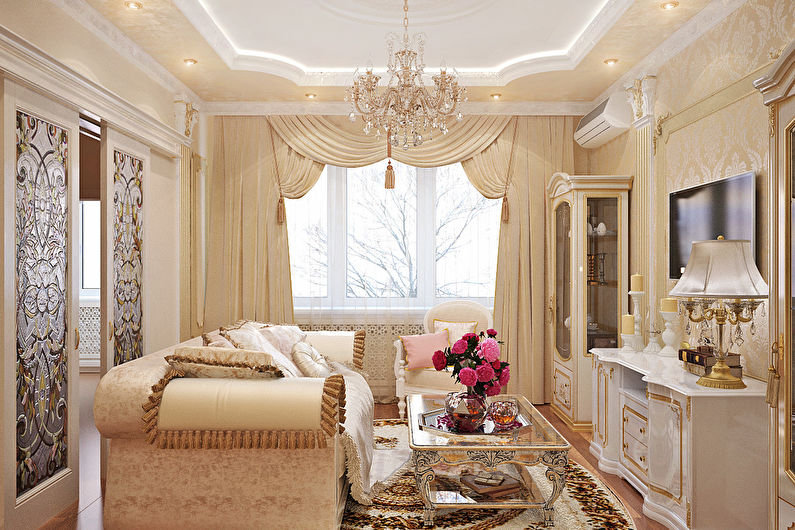 Living room design 18 sq.m. - decor and textiles