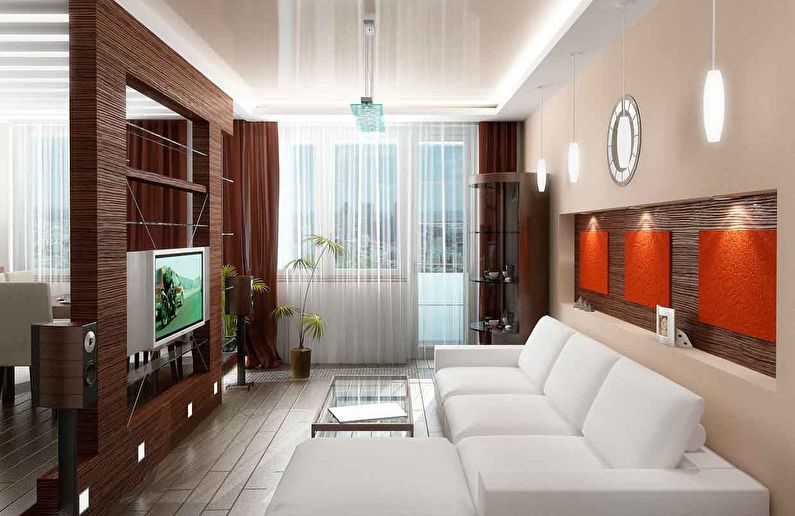 Living room design 18 sq.m. - lighting and backlight