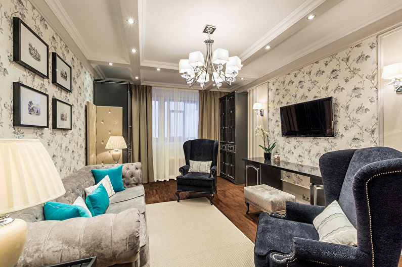 The interior design of the living room is 18 sq.m. - Photo