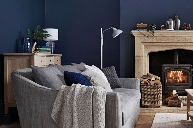 Living room design 20 sq.m. in blue