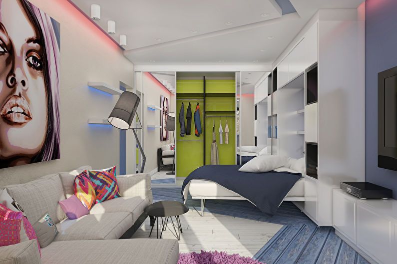 Design of a one-room apartment in the style of pop art