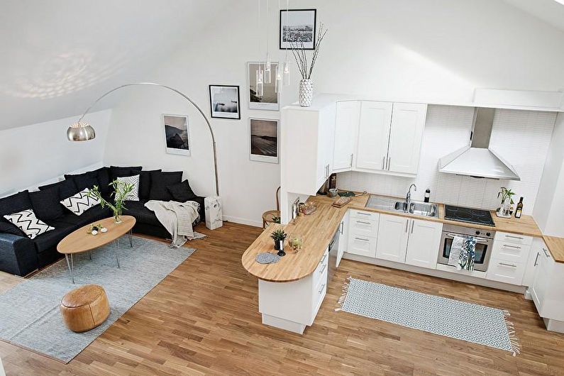 Design of a kitchen-living room in a studio apartment