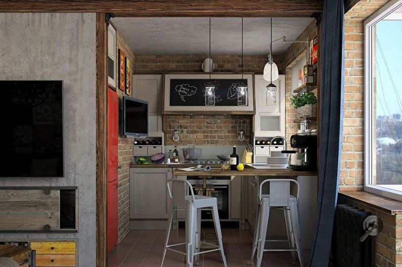 Kitchen design 6 sq.m. loft style