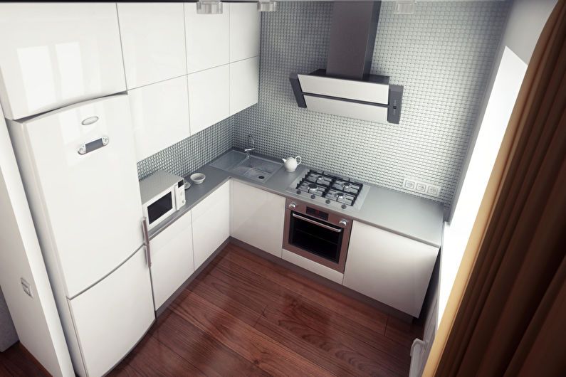 Kitchen design 6 sq.m. with fridge