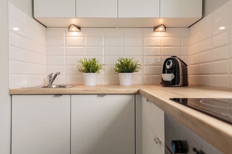 Kitchen design 6 sq.m. - lighting and backlight