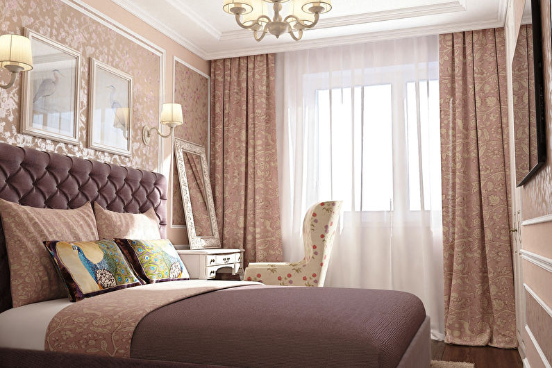 Bedroom design 12 sq.m. - decor and textiles