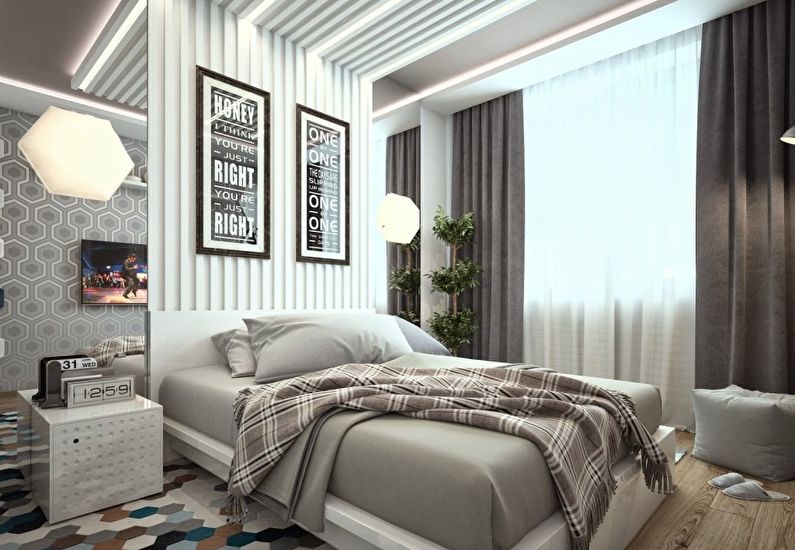 The interior design of the bedroom is 12 sq.m. - Photo