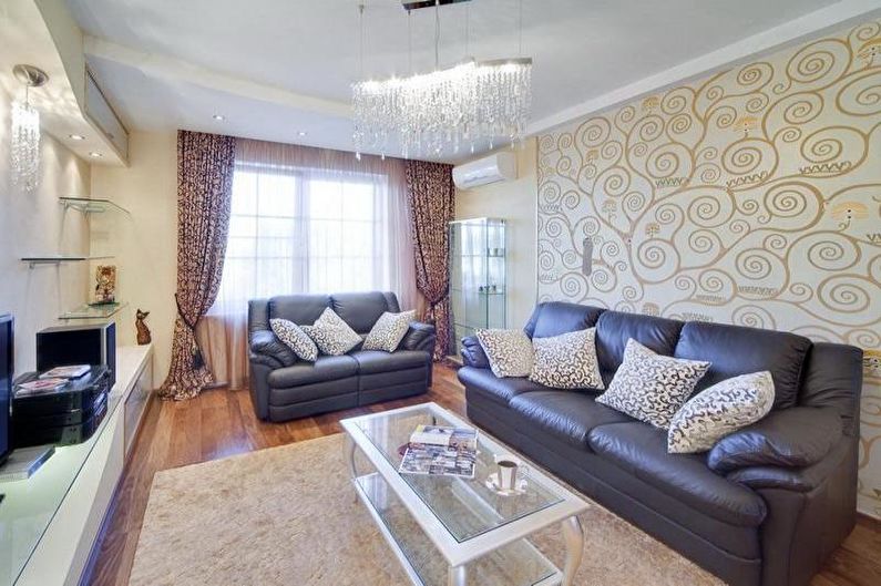 Combination of wallpapers in the living room - photo