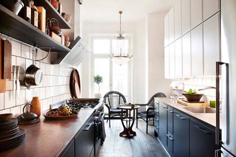 Narrow Kitchen Design - Achromatic Combinations