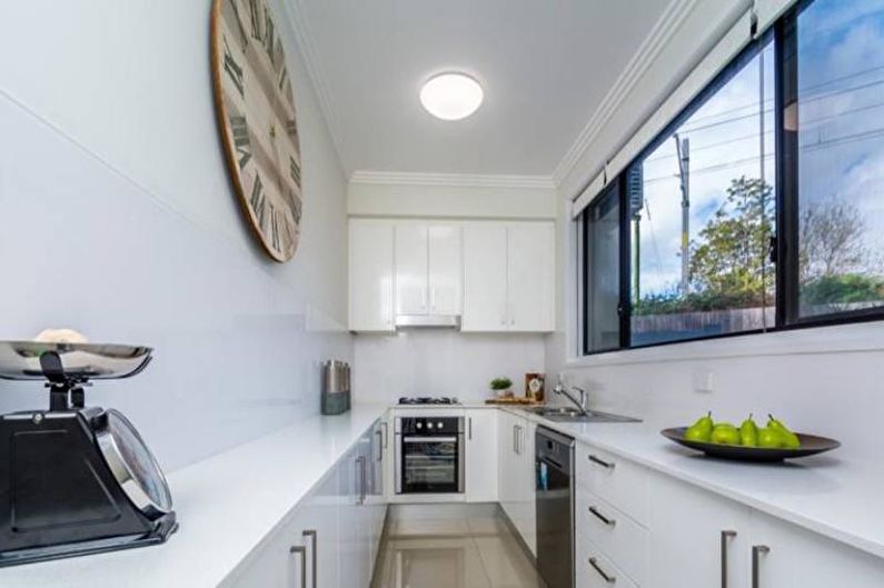Narrow Kitchen Design - Achromatic Combinations
