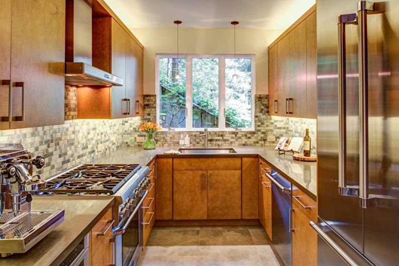 Narrow Kitchen Design - Warm Combinations