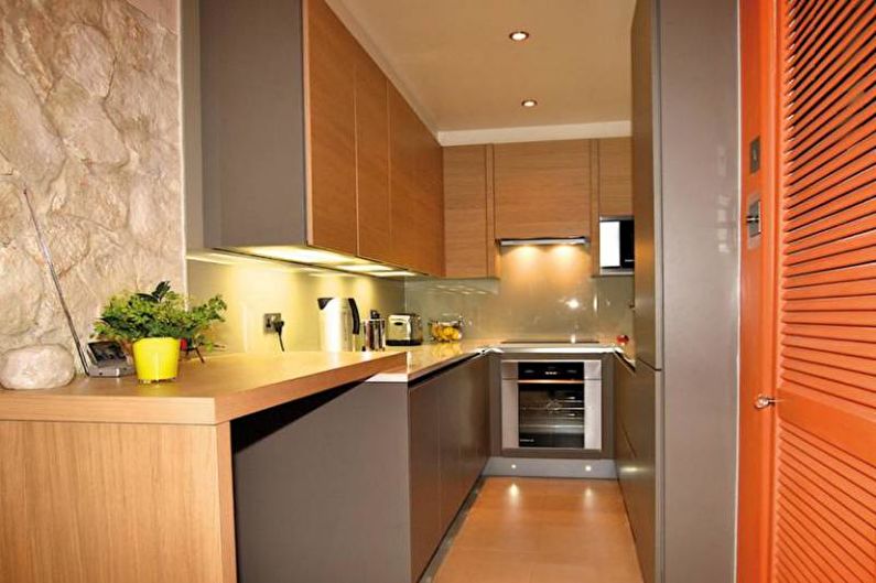 Narrow Kitchen Design - Warm Combinations