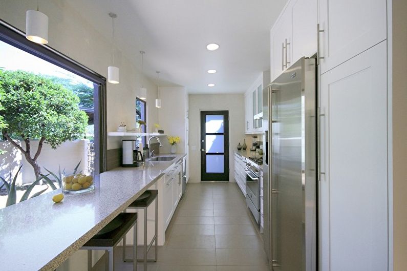 Interior design of a narrow kitchen - photo