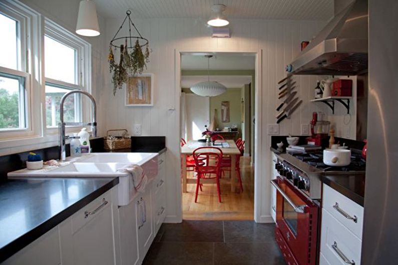 Interior design of a narrow kitchen - photo
