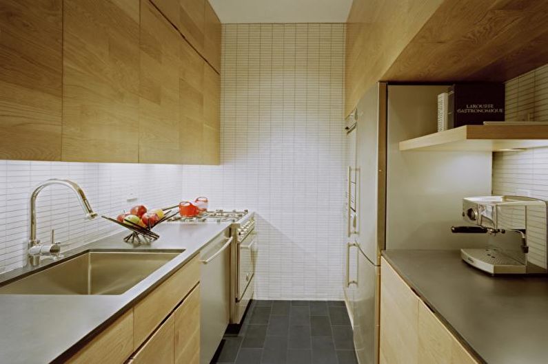 Interior design of a narrow kitchen - photo