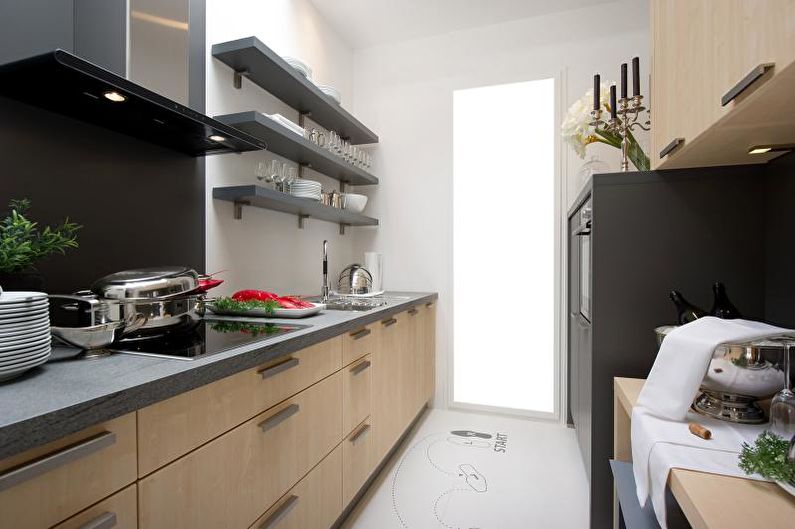 Interior design of a narrow kitchen - photo