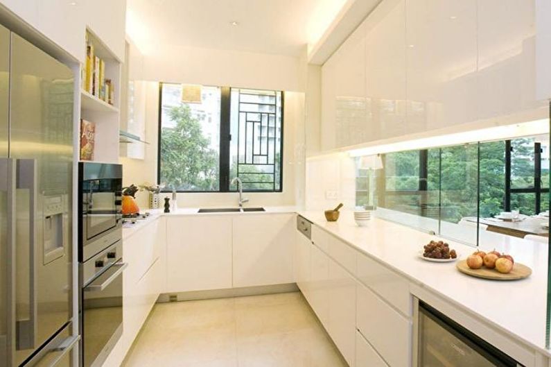 Interior design of a narrow kitchen - photo
