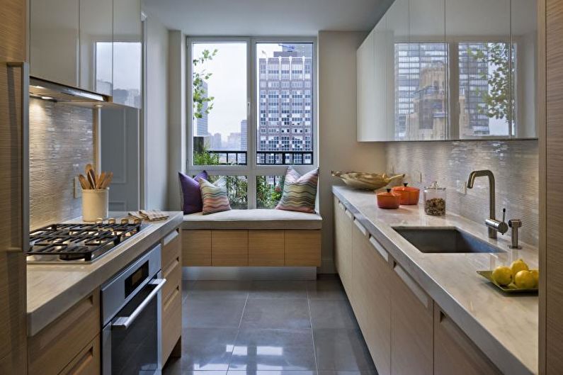 Interior design of a narrow kitchen - photo