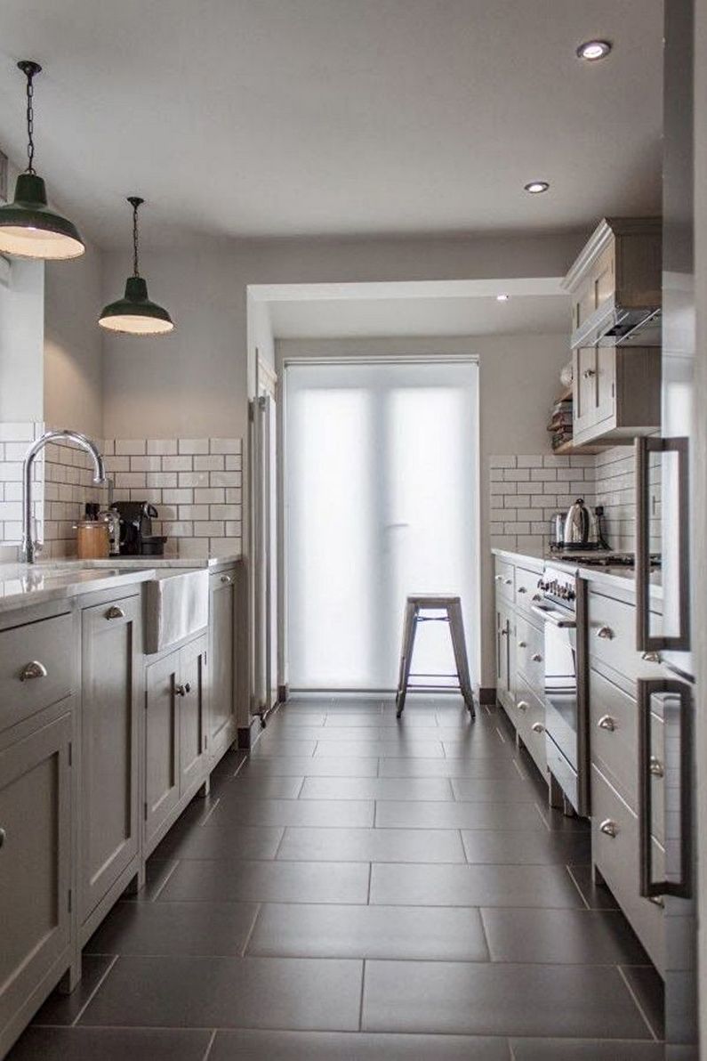 Interior design of a narrow kitchen - photo