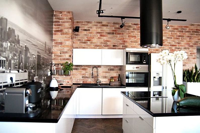 Wall mural in the kitchen in the loft style