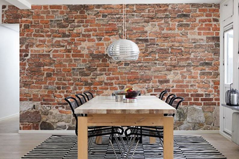 Wall mural in the kitchen in the loft style