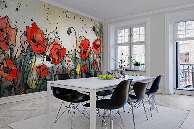 Contrast photo wallpaper in the kitchen