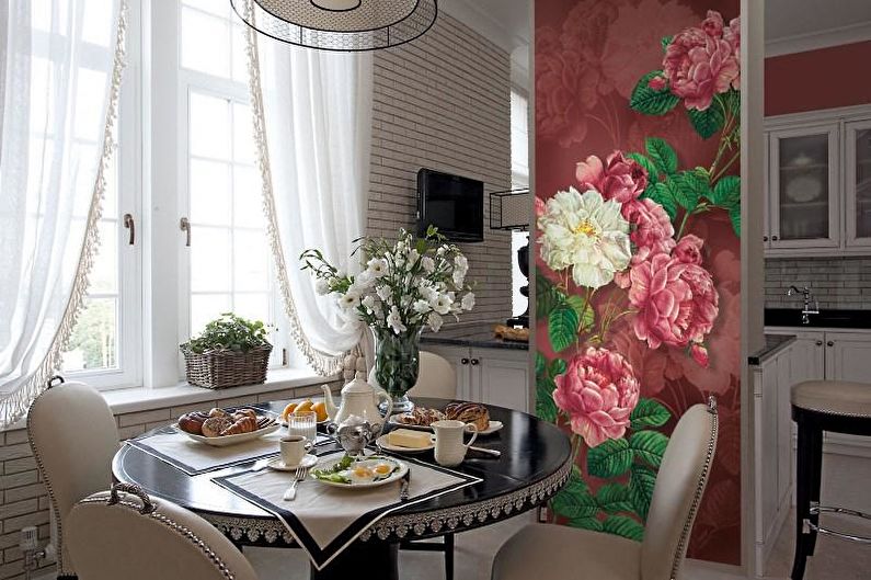 Contrast photo wallpaper in the kitchen