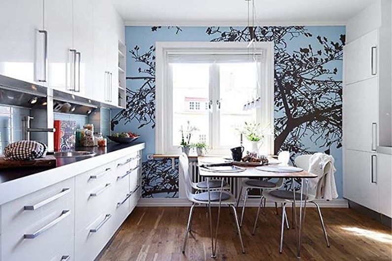 Wall mural in the kitchen in cold colors