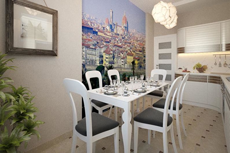 Wall mural for a small kitchen