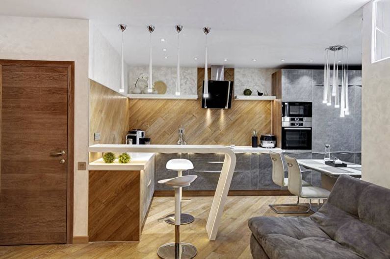 Laminate on the wall in the interior of the kitchen - photo