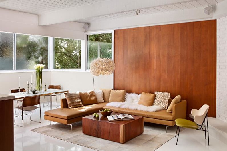 Laminate on the wall in the living room interior - photo