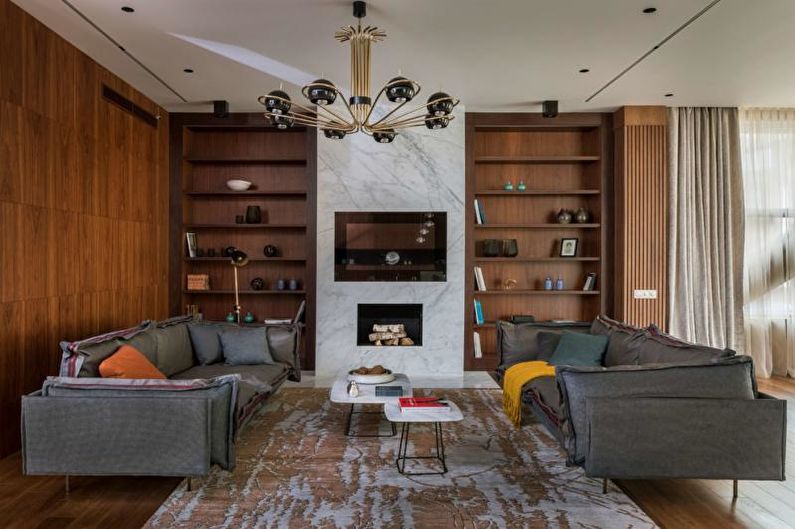 Laminate on the wall in the living room interior - photo