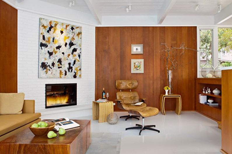 Laminate on the wall in the living room interior - photo