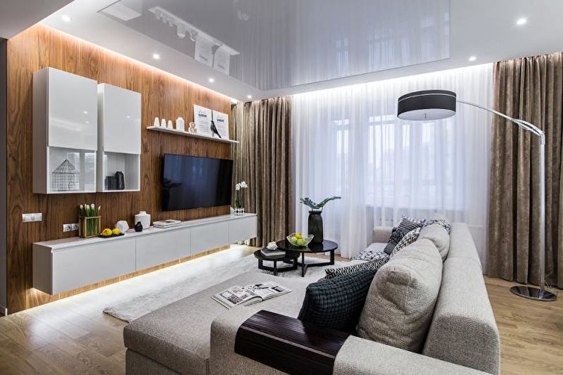 Laminate on the wall in the living room interior - photo