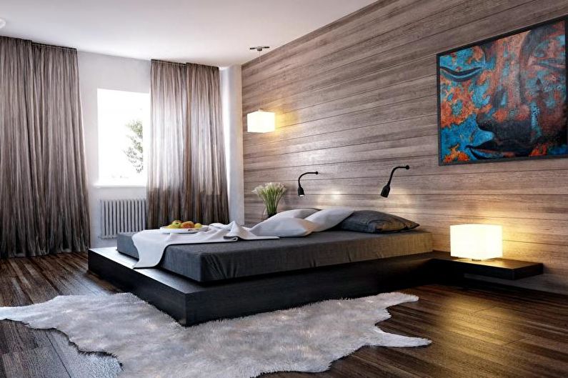 Laminate on the wall in the bedroom interior - photo