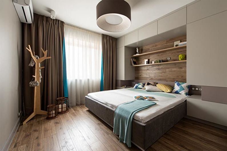 Laminate on the wall in the bedroom interior - photo
