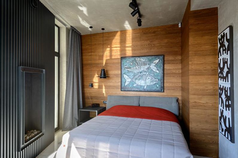 Laminate on the wall in the bedroom interior - photo