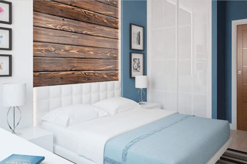 Laminate on the wall in the bedroom interior - photo
