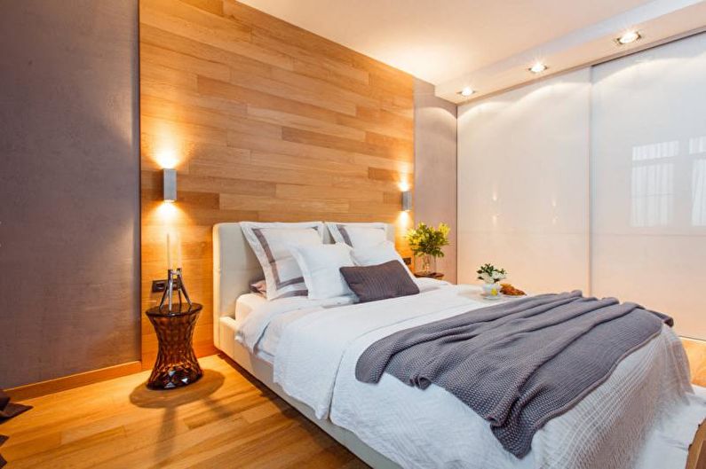 Laminate on the wall in the bedroom interior - photo
