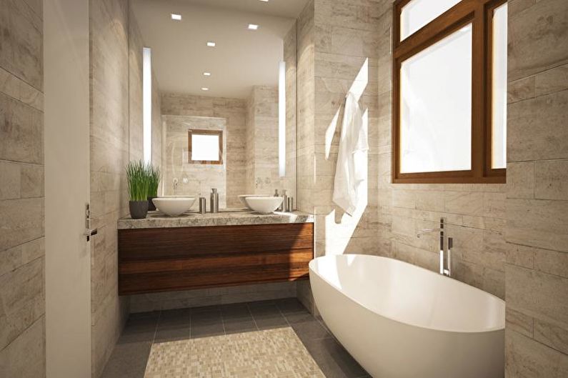 Laminate on the wall in the interior of the bathroom - photo