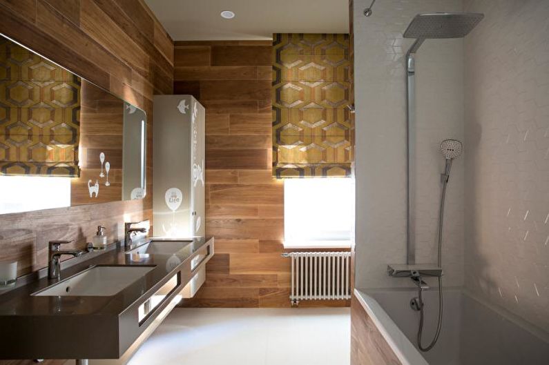 Laminate on the wall in the interior of the bathroom - photo