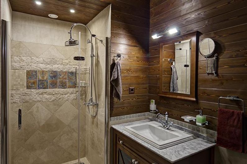 Laminate on the wall in the interior of the bathroom - photo