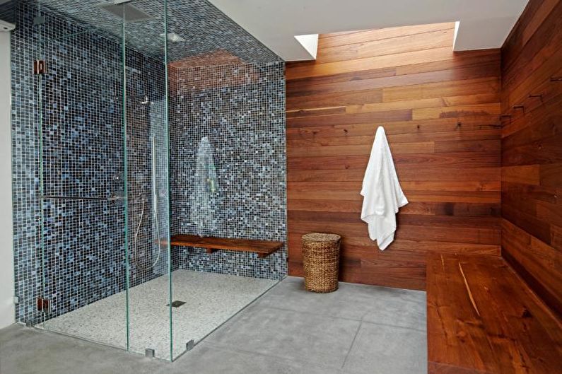 Laminate on the wall in the interior of the bathroom - photo