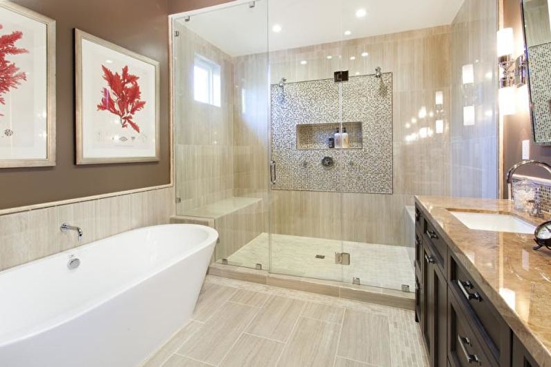 Laminate on the wall in the interior of the bathroom - photo