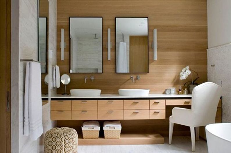 Laminate on the wall in the interior of the bathroom - photo